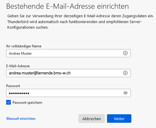 Thunderbird neues Konto